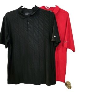 Nike Golf Polo Size Large Lot Of 2, 1 black,1 Red Dri Fit